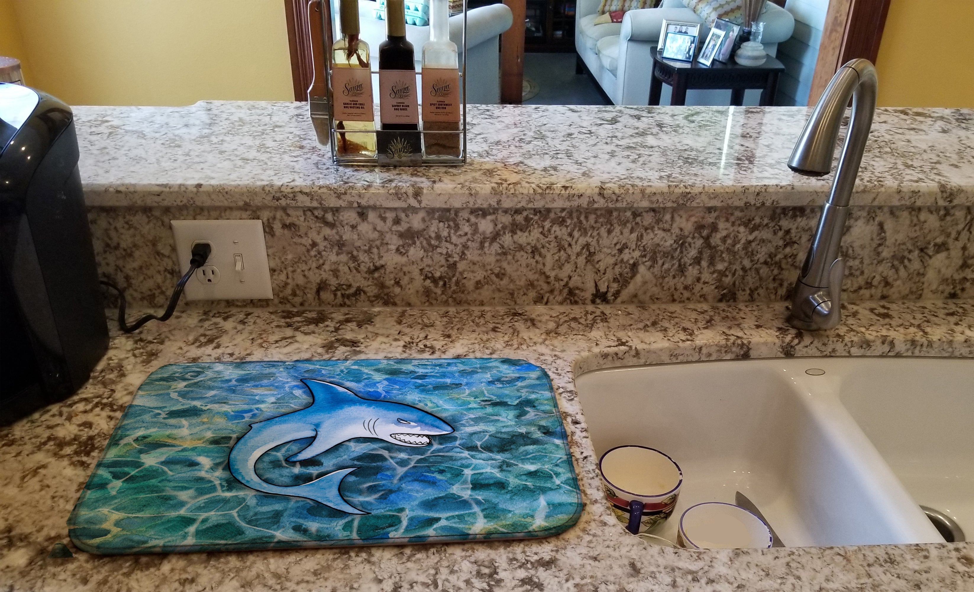 Shark Dish Drying Mat Absorbent Dish Drying Mat Pad for Kitchen Counter Dish Drainer Mat for Countertop, 14 x 21", Multicolor