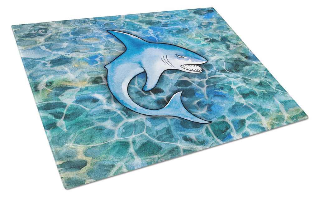Shark Cutting Board Tempered Glass Kitchen Cutting Surface, Heat Resistant Chopping, Non-Slip Feet, Food Prep & Serving