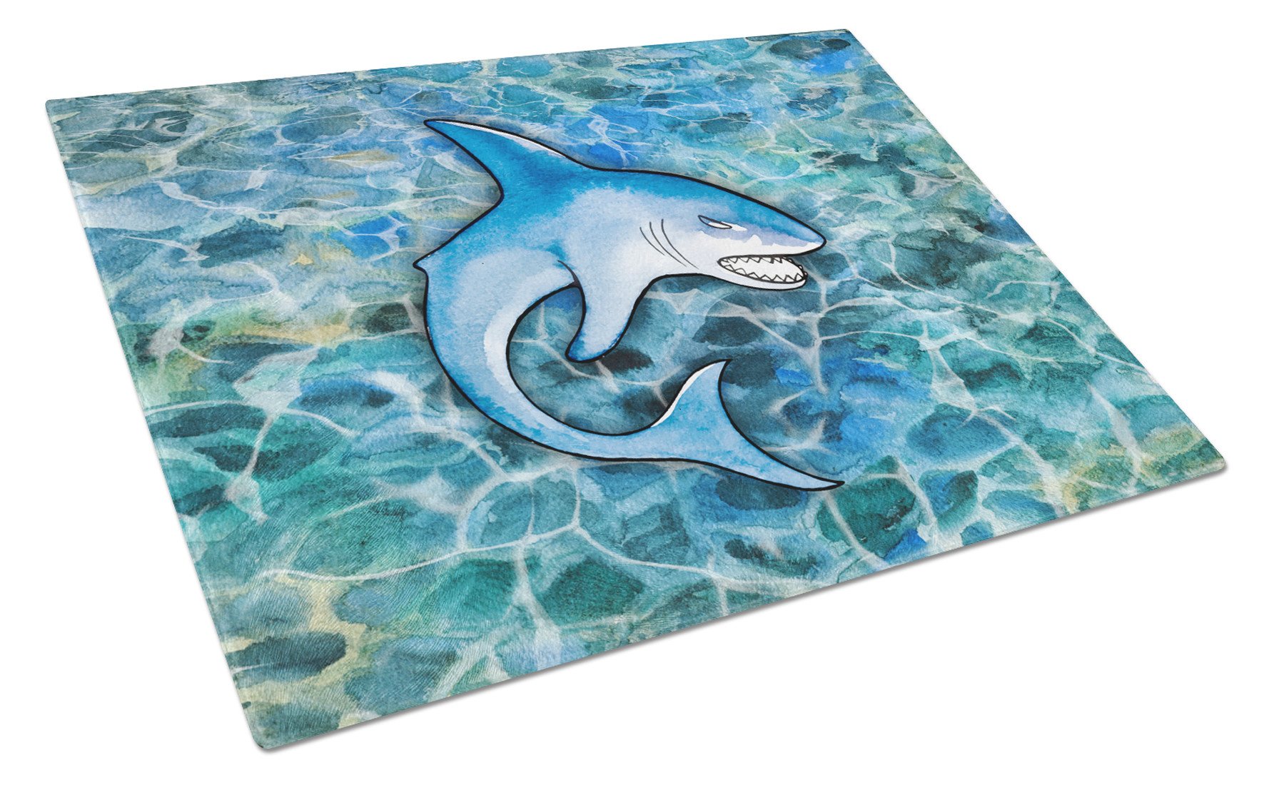 Shark Cutting Board Tempered Glass Kitchen Cutting Surface, Heat Resistant Chopping, Non-Slip Feet, Food Prep & Serving