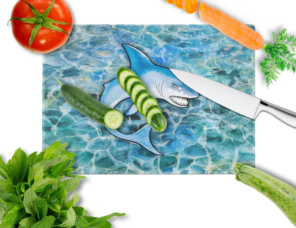 Shark Cutting Board Tempered Glass Kitchen Cutting Surface, Heat Resistant Chopping, Non-Slip Feet, Food Prep & Serving
