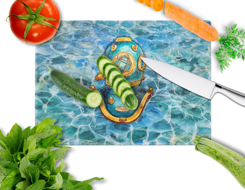 Deep Sea Diving Helmet Cutting Board Tempered Glass Kitchen Cutting Surface, Heat Resistant Chopping, Non-Slip Feet, Food Prep & Serving
