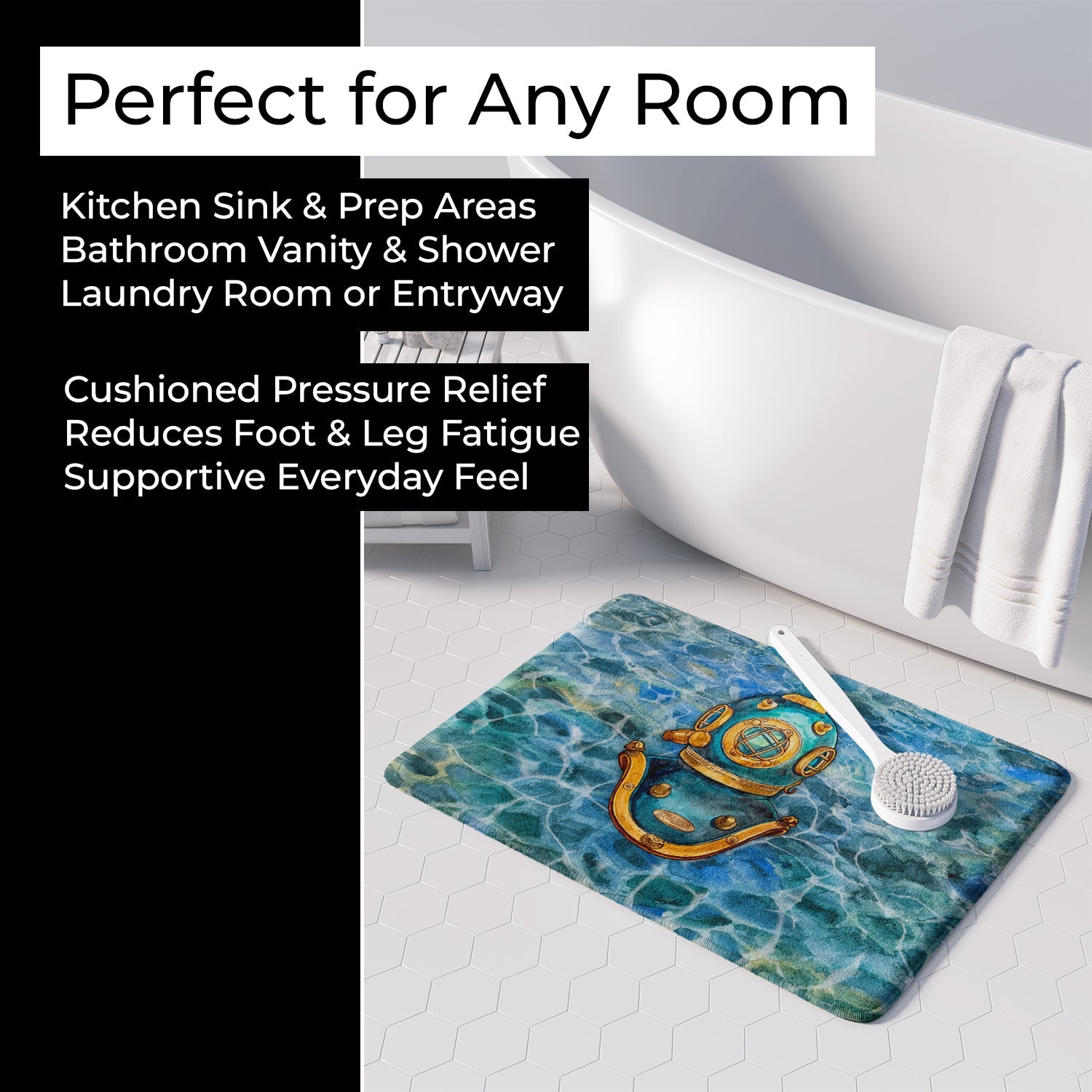 Deep Sea Diving Helmet Memory Foam Kitchen Mat Machine Washable Anti-Fatigue Cushion Comfort Bath or Kitchen Rug