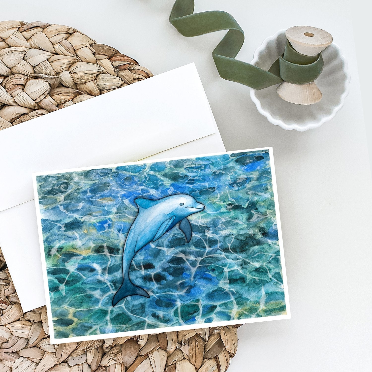 Dolphin Greeting Cards Pack of 8 Blank Cards with Envelopes Whimsical A7 Size 5x7