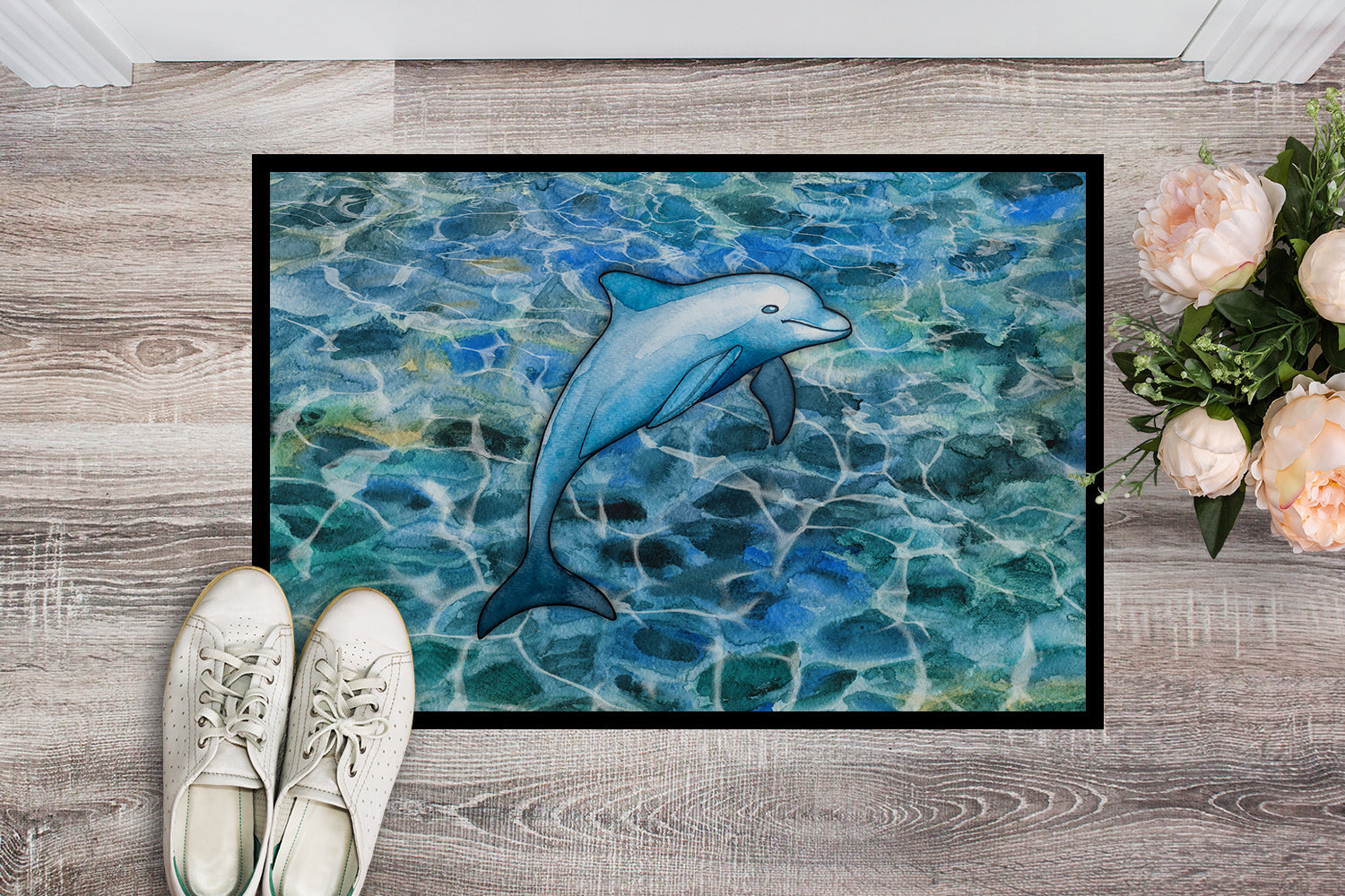 Dolphin Doormat Indoor Outdoor 24H X 36W Front Door Mat Rugs for Entryway, Non Slip Washable Low Pile,