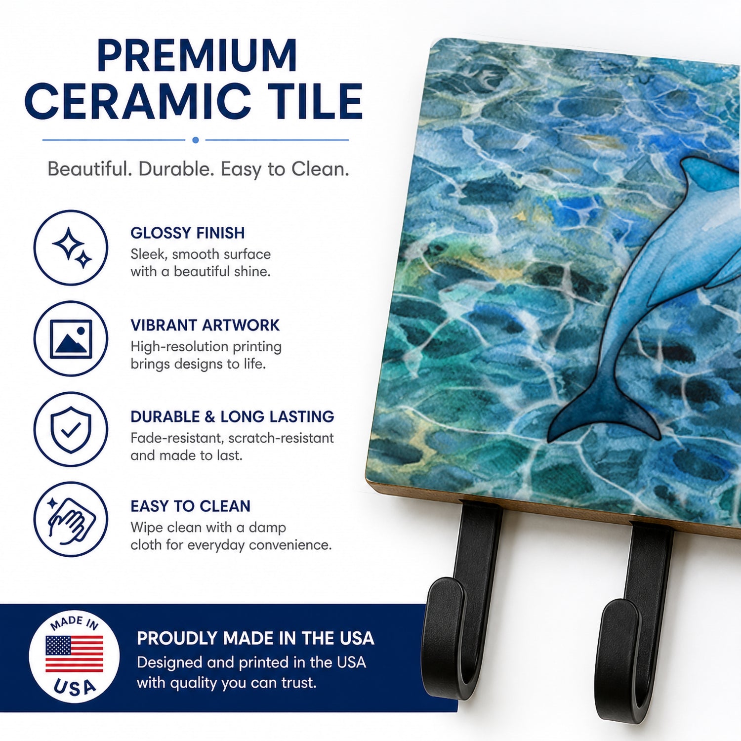 Dolphin Leash or Key Holder Wall Hooks, Coat Rack Wall Mount, for Hanging Keys, Towels, Aprons, Leashes
