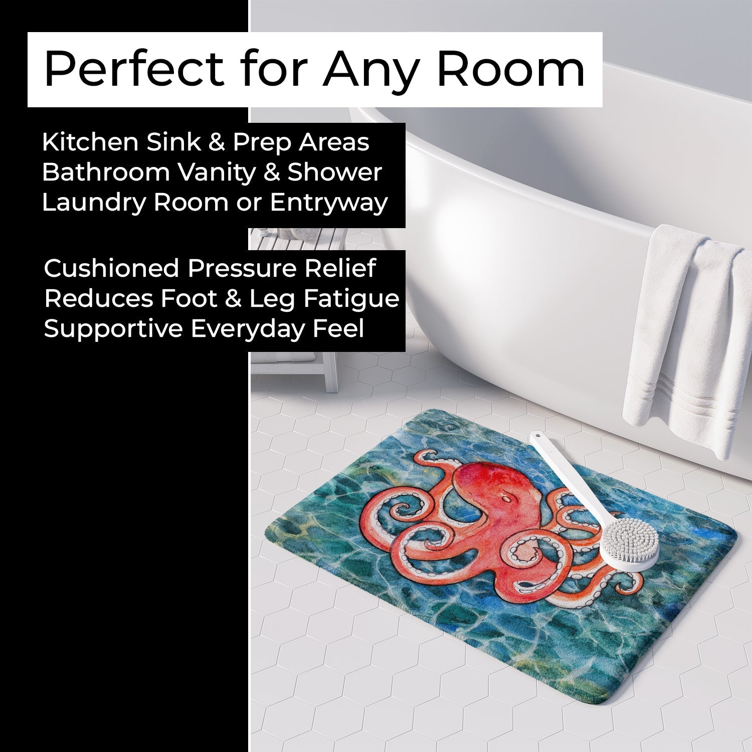 Octopus Memory Foam Kitchen Mat Machine Washable Anti-Fatigue Cushion Comfort Bath or Kitchen Rug