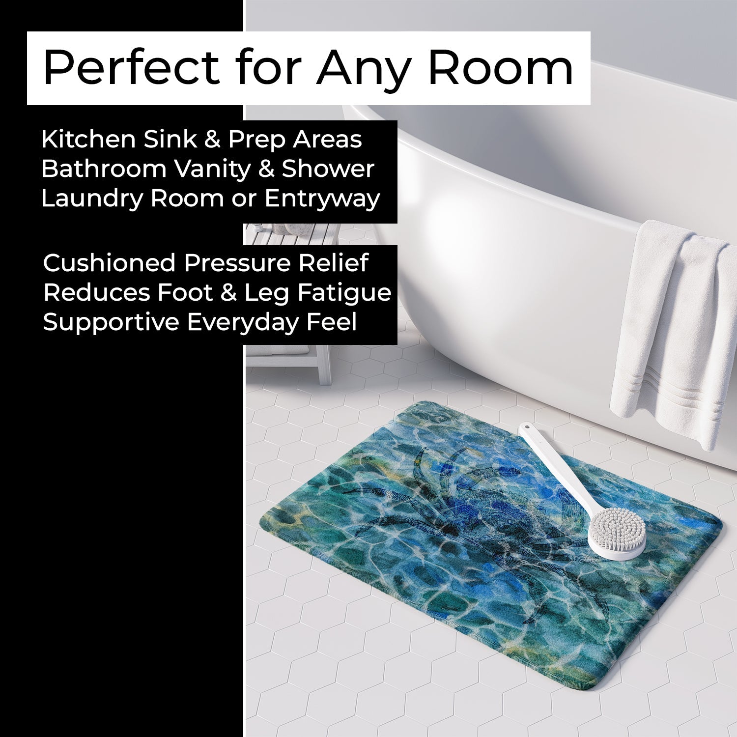 Crab Under water Memory Foam Kitchen Mat Machine Washable Anti-Fatigue Cushion Comfort Bath or Kitchen Rug