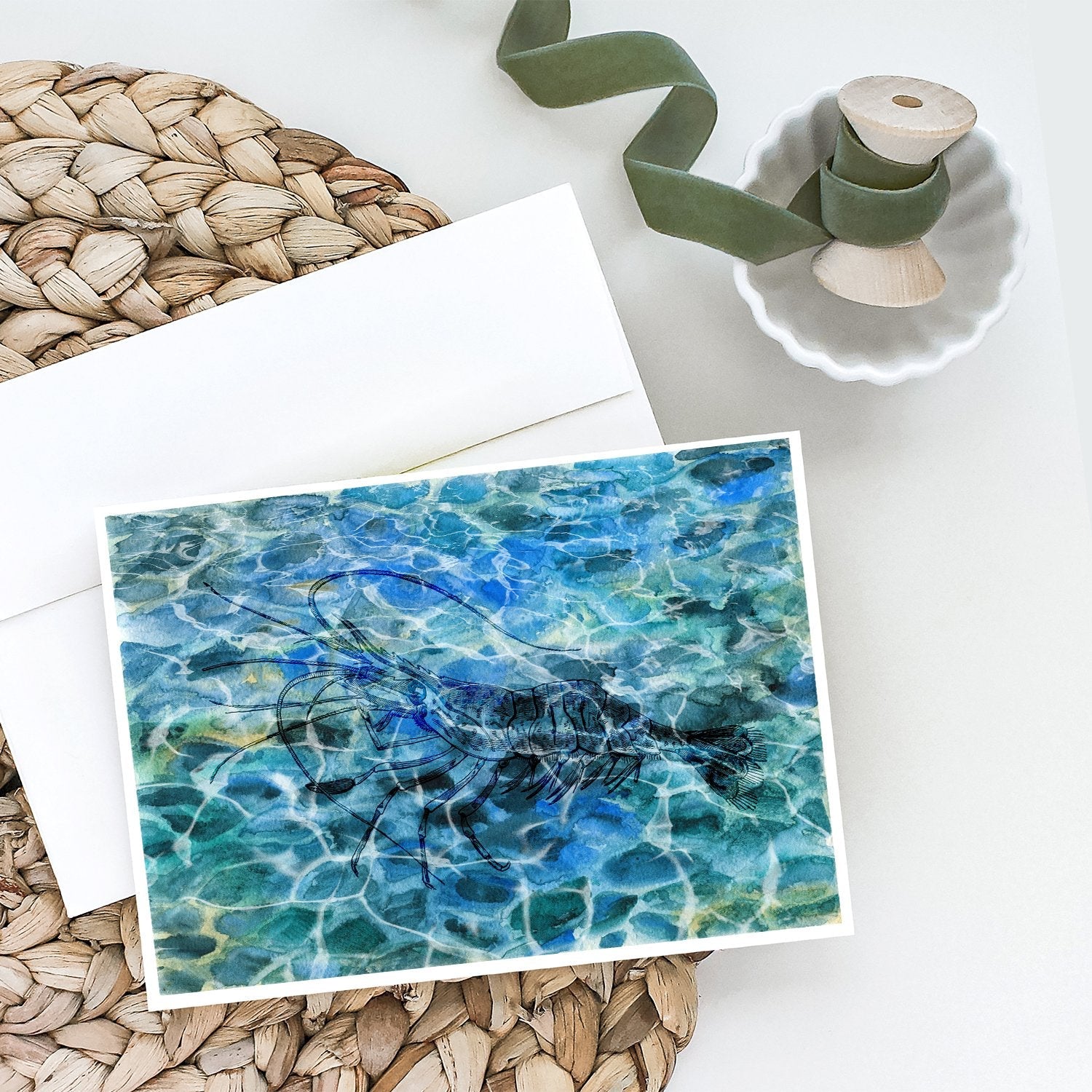 Shrimp Under water Greeting Cards Pack of 8 Blank Cards with Envelopes Whimsical A7 Size 5x7