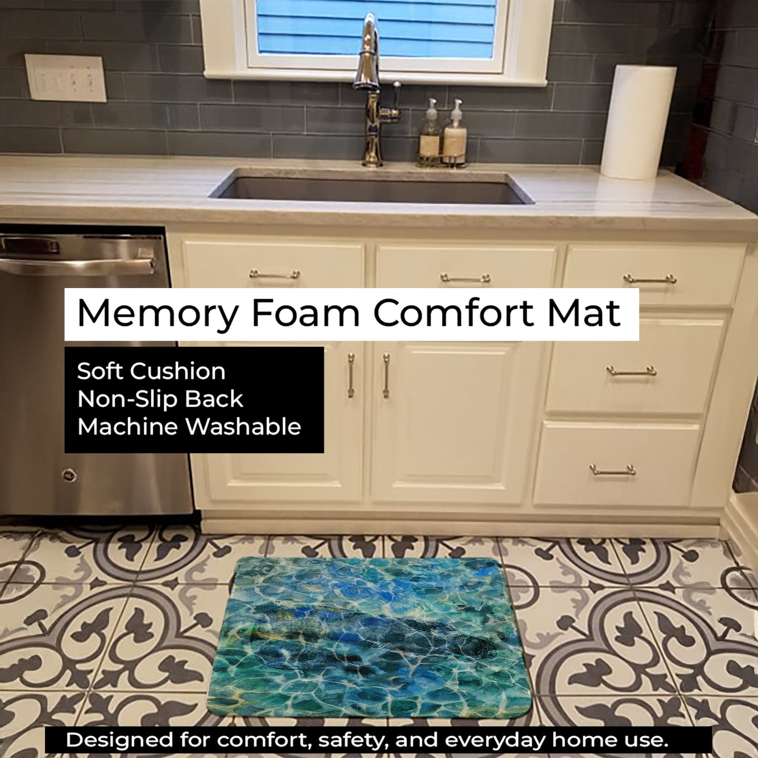 Eel Under water Memory Foam Kitchen Mat Machine Washable Anti-Fatigue Cushion Comfort Bath or Kitchen Rug