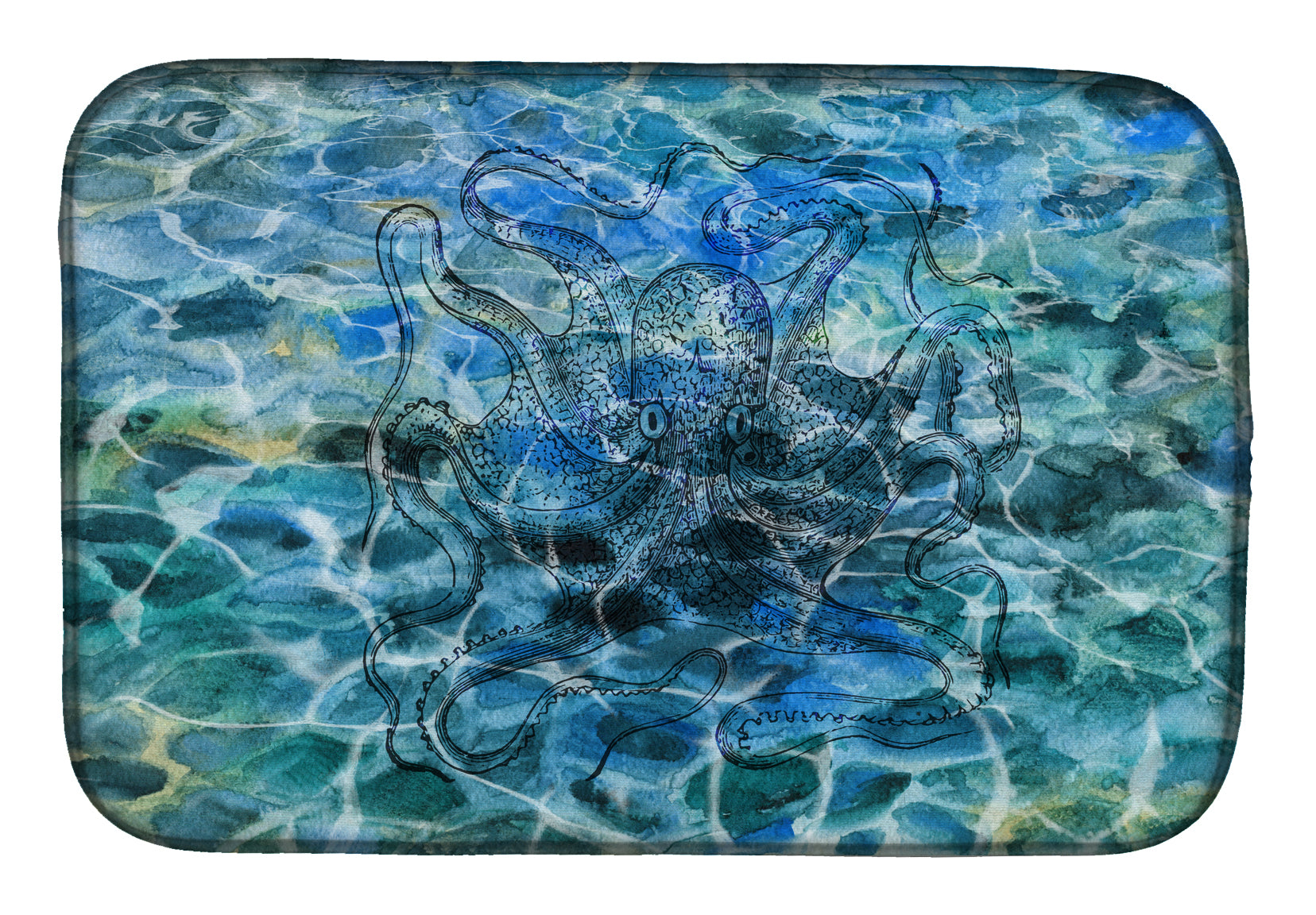 Octopus Under water Dish Drying Mat Absorbent Dish Drying Mat Pad for Kitchen Counter Dish Drainer Mat for Countertop, 14 x 21", Multicolor