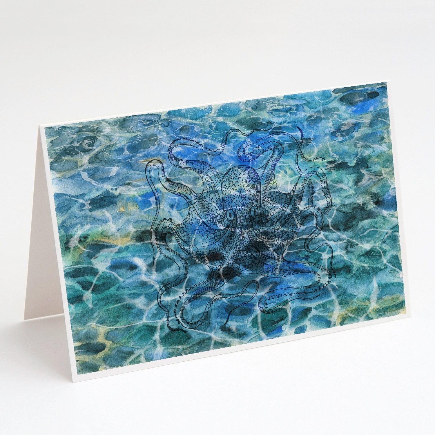 Octopus Under water Greeting Cards Pack of 8 Blank Cards with Envelopes Whimsical A7 Size 5x7