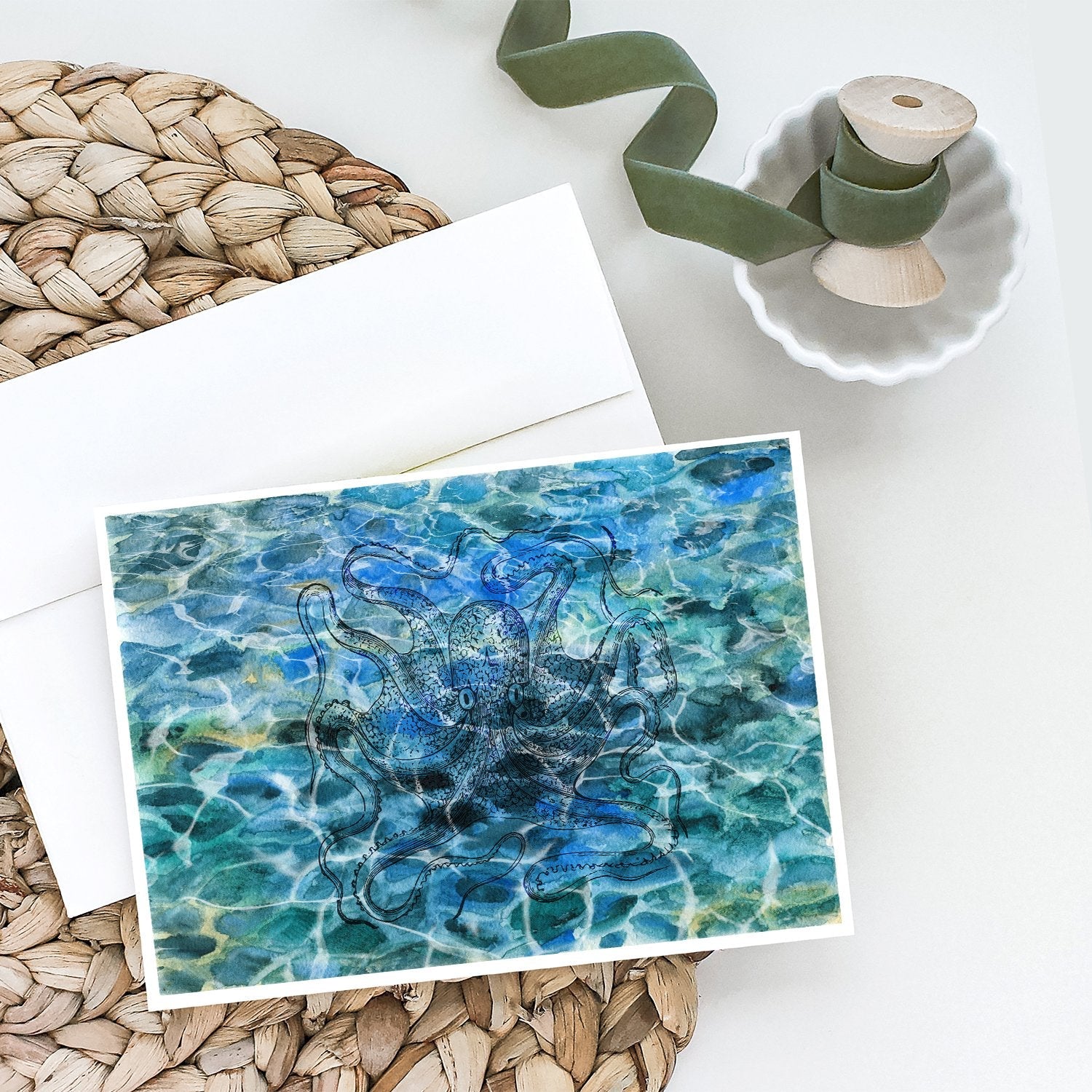Octopus Under water Greeting Cards Pack of 8 Blank Cards with Envelopes Whimsical A7 Size 5x7