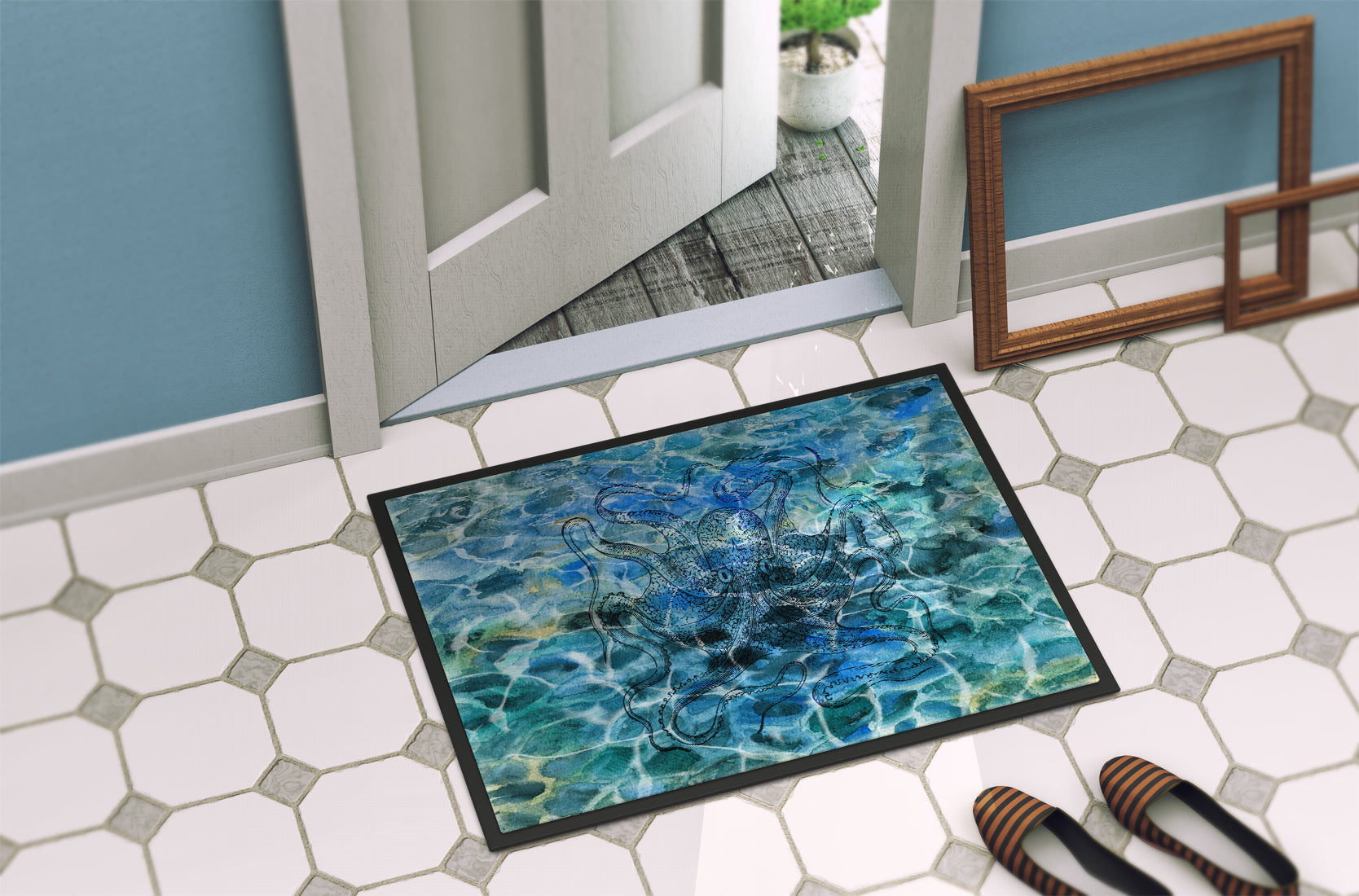 Octopus Under water Doormat Indoor Outdoor 24H X 36W Front Door Mat Rugs for Entryway, Non Slip Washable Low Pile,