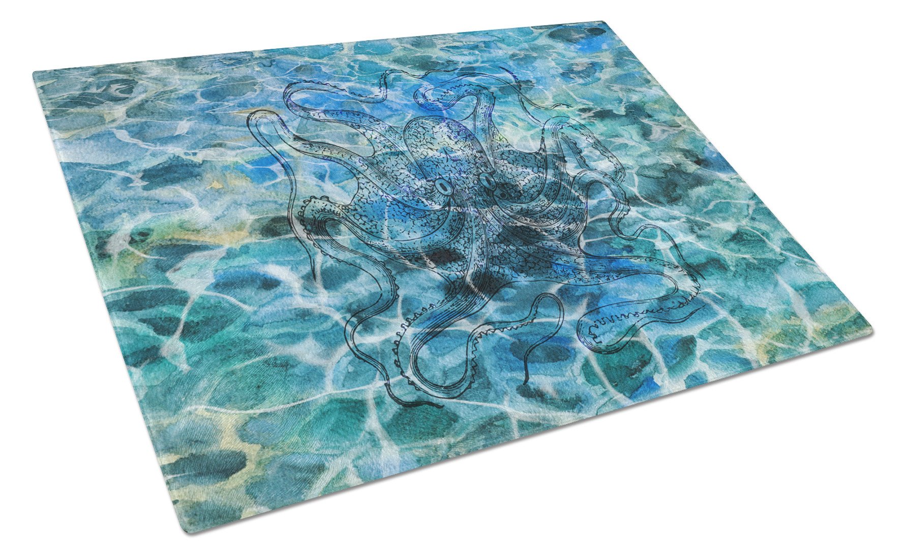 Octopus Under water Cutting Board Tempered Glass Kitchen Cutting Surface, Heat Resistant Chopping, Non-Slip Feet, Food Prep & Serving