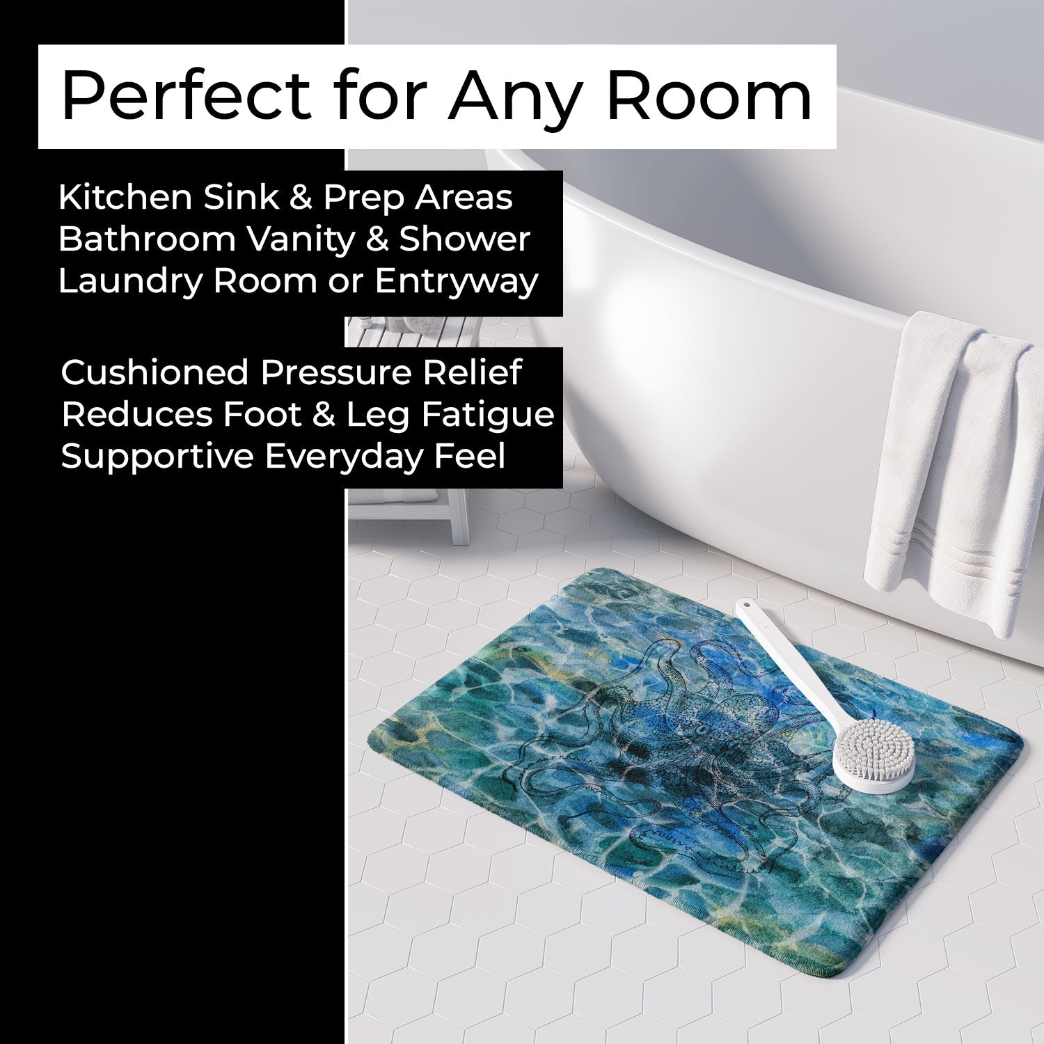 Octopus Under water Memory Foam Kitchen Mat Machine Washable Anti-Fatigue Cushion Comfort Bath or Kitchen Rug