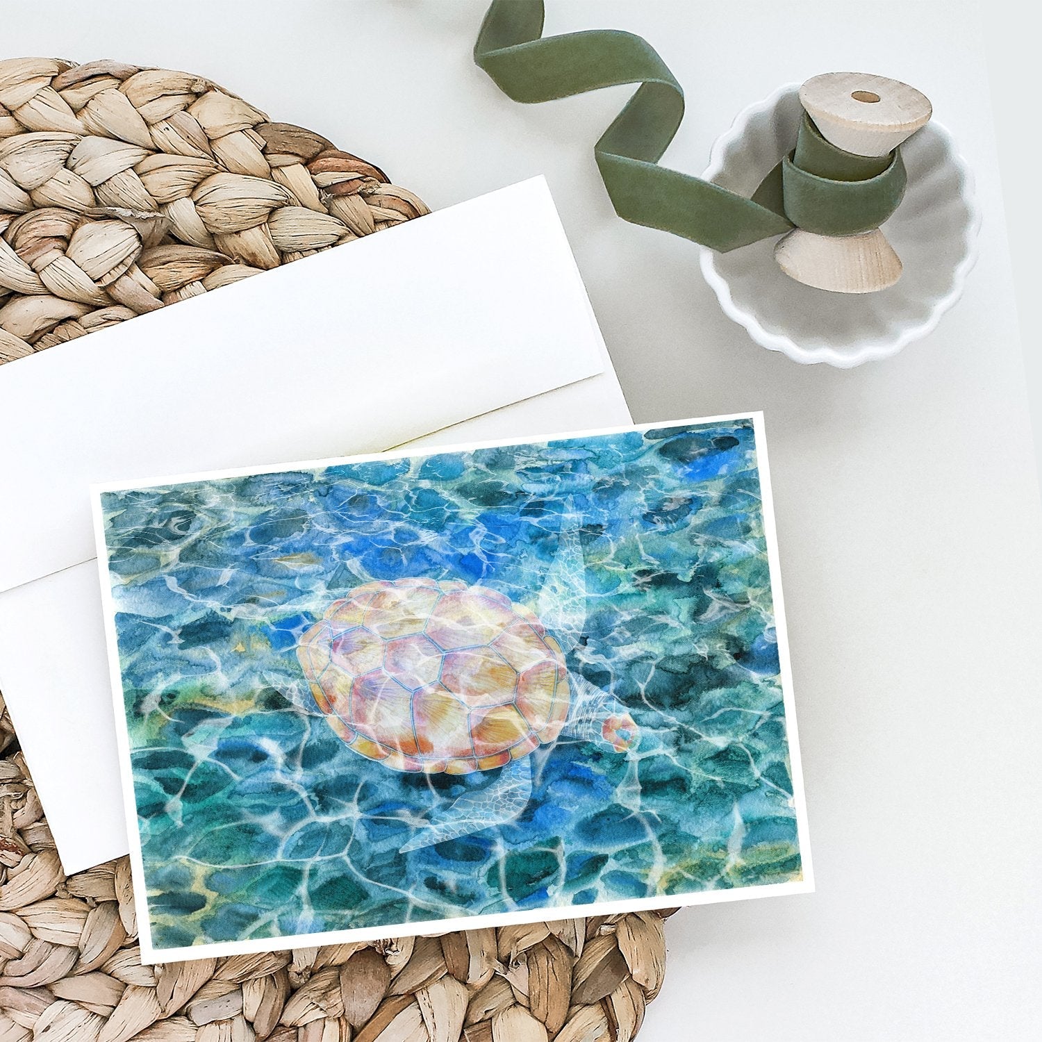 Sea Turtle Under water Greeting Cards Pack of 8 Blank Cards with Envelopes Whimsical A7 Size 5x7