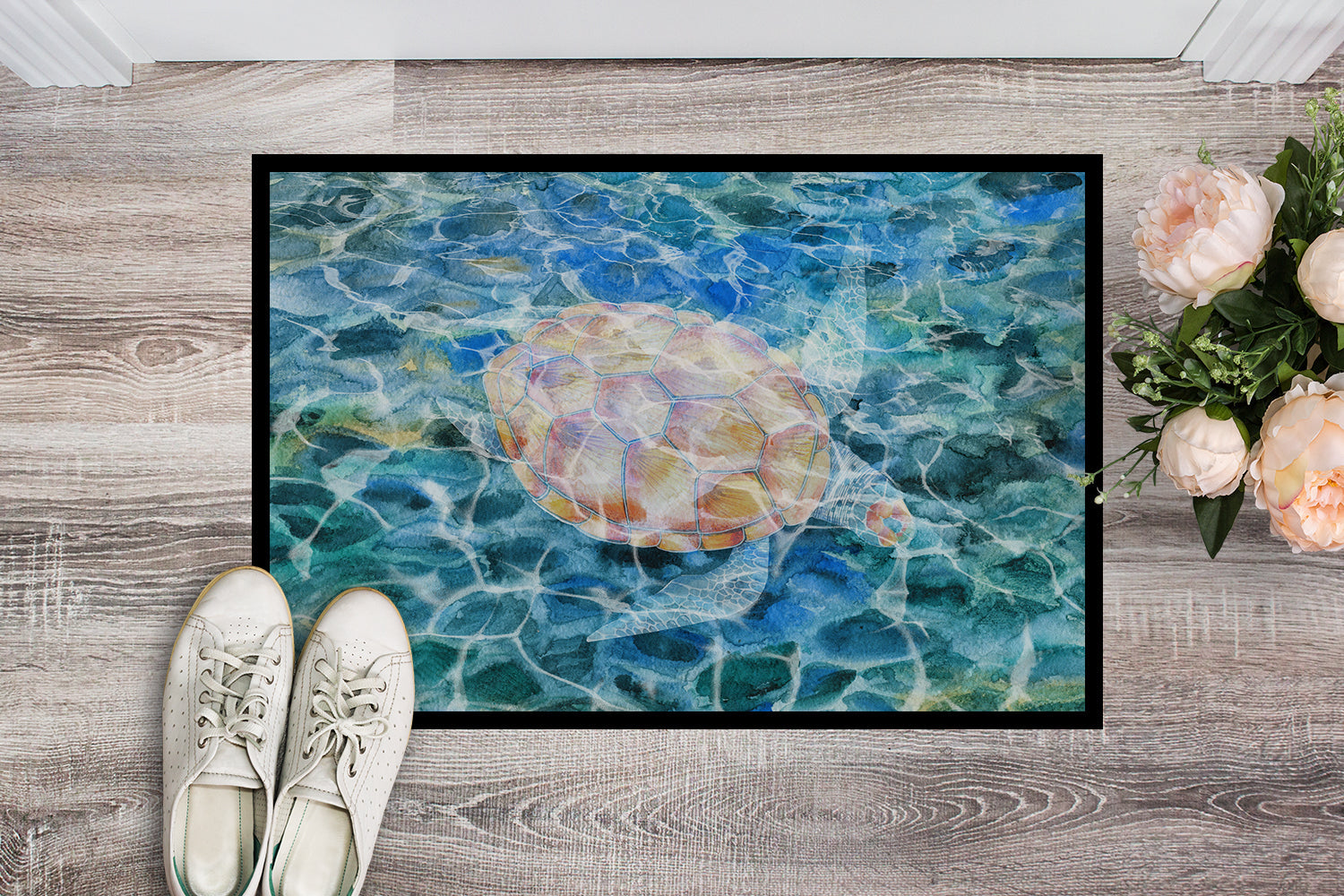 Sea Turtle Under water Doormat Indoor Outdoor 24H X 36W Front Door Mat Rugs for Entryway, Non Slip Washable Low Pile,