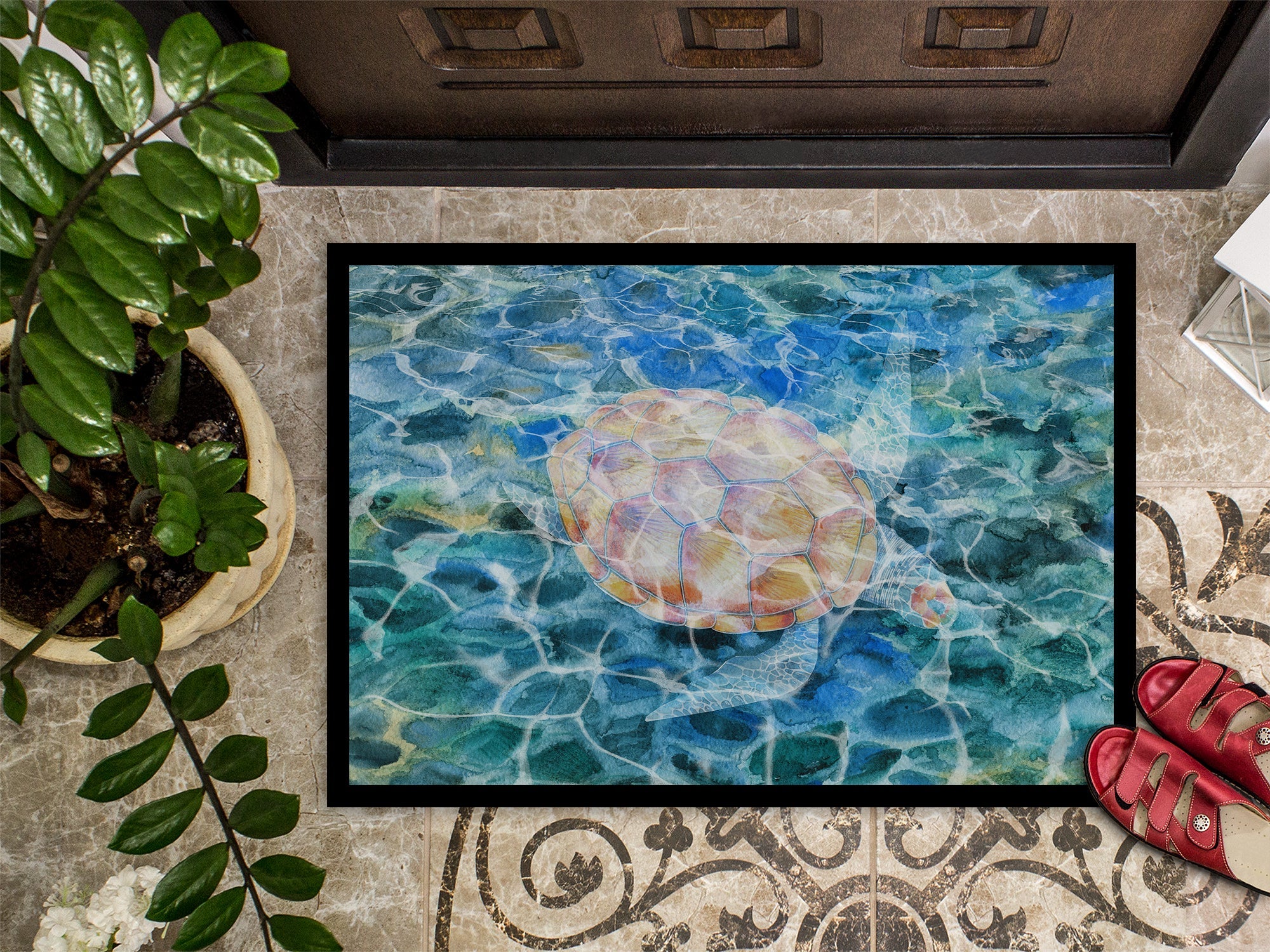 Sea Turtle Under water Doormat Indoor Outdoor 24H X 36W Front Door Mat Rugs for Entryway, Non Slip Washable Low Pile,