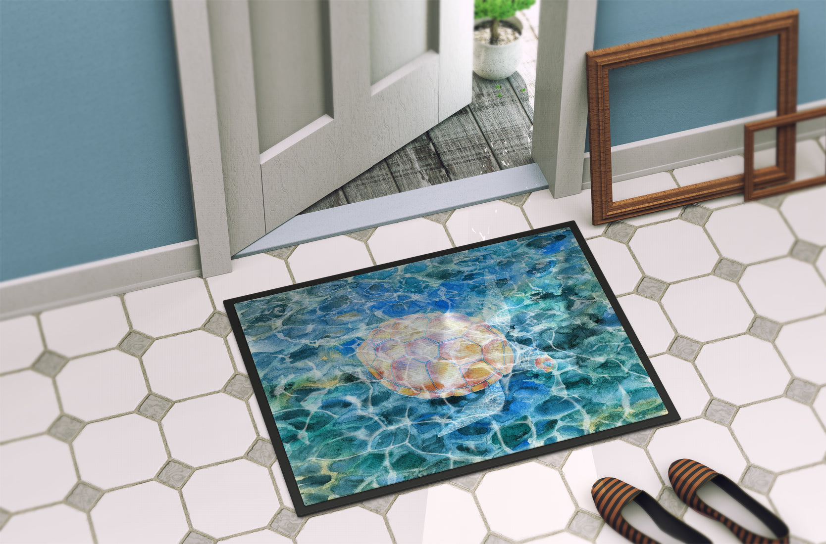 Sea Turtle Under water Doormat Indoor Outdoor 18H X 27W Front Door Mat Rugs for Entryway, Non Slip Washable