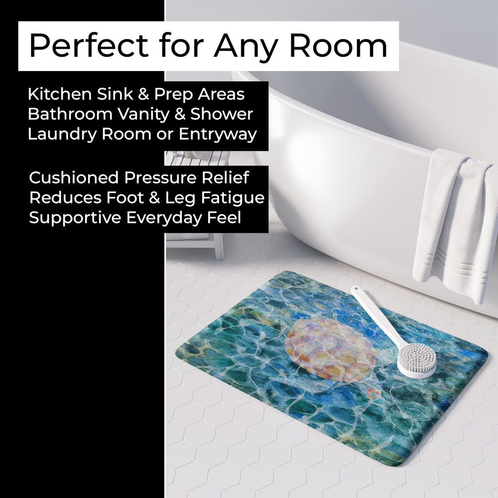 Sea Turtle Under water Memory Foam Kitchen Mat Machine Washable Anti-Fatigue Cushion Comfort Bath or Kitchen Rug
