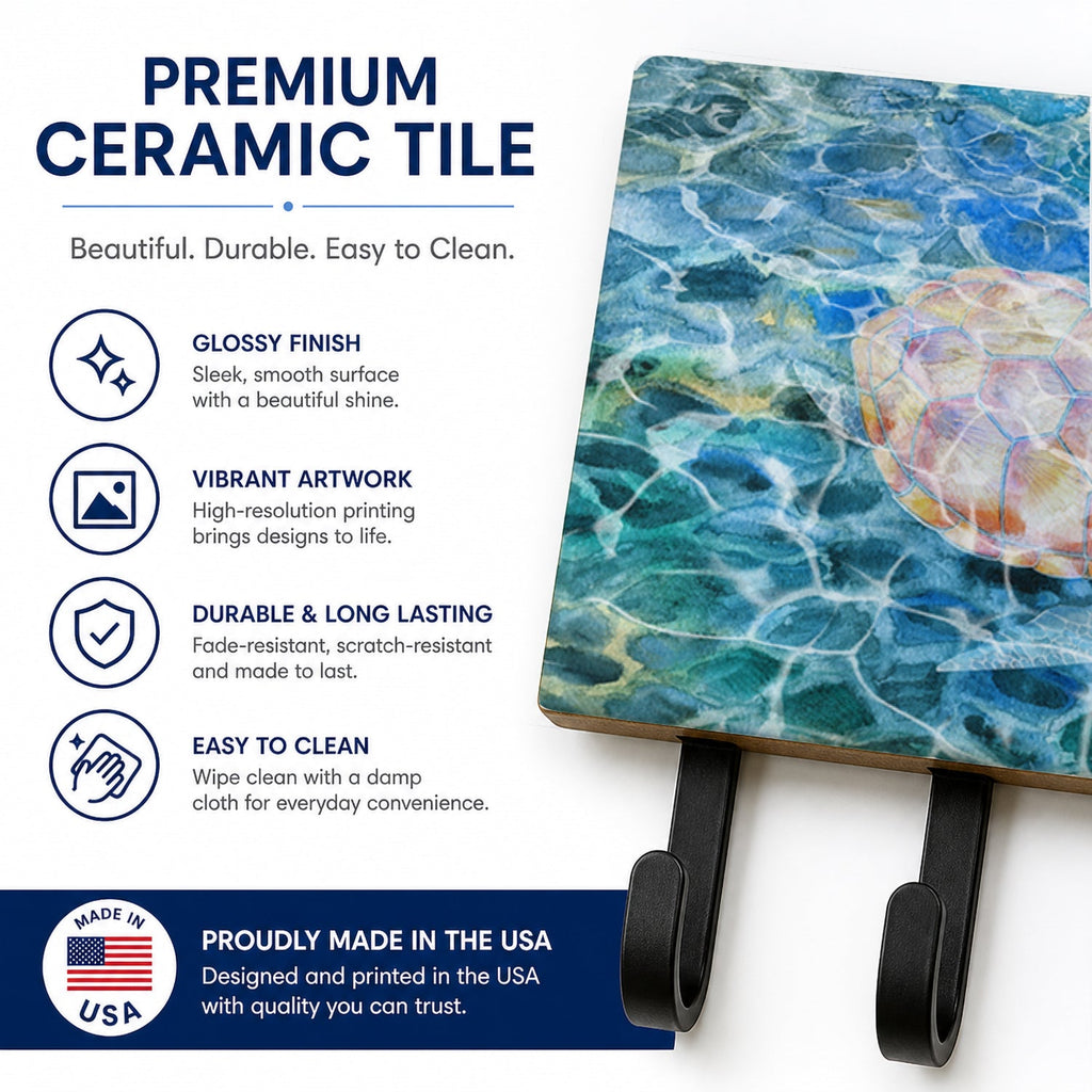 Sea Turtle Under water Leash or Key Holder Wall Hooks, Coat Rack Wall Mount, for Hanging Keys, Towels, Aprons, Leashes