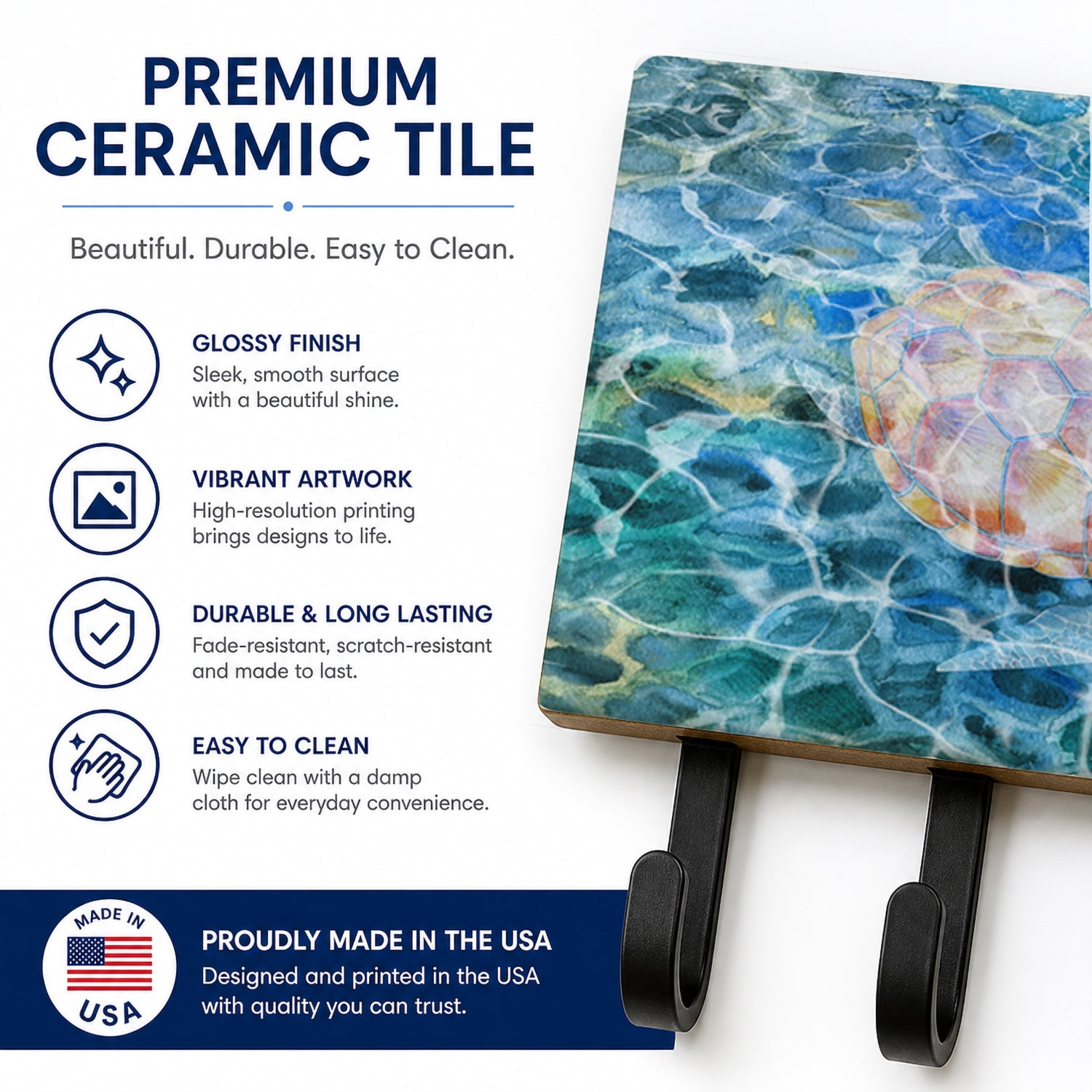 Sea Turtle Under water Leash or Key Holder Wall Hooks, Coat Rack Wall Mount, for Hanging Keys, Towels, Aprons, Leashes