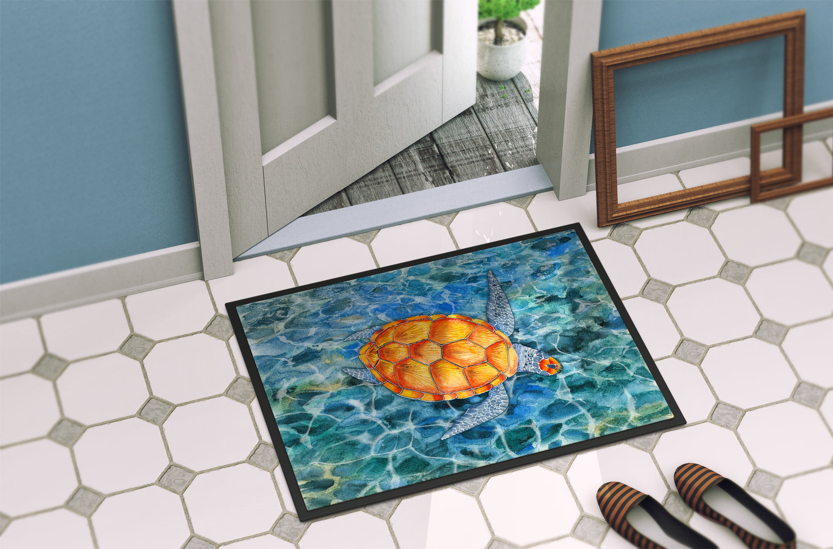 Sea Turtle Doormat Indoor Outdoor 24H X 36W Front Door Mat Rugs for Entryway, Non Slip Washable Low Pile,