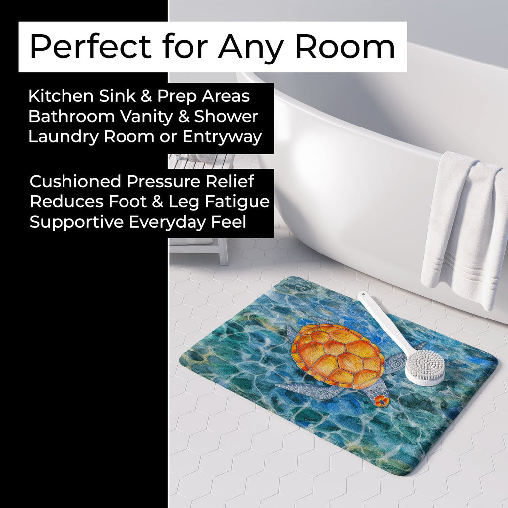 Sea Turtle Memory Foam Kitchen Mat Machine Washable Anti-Fatigue Cushion Comfort Bath or Kitchen Rug