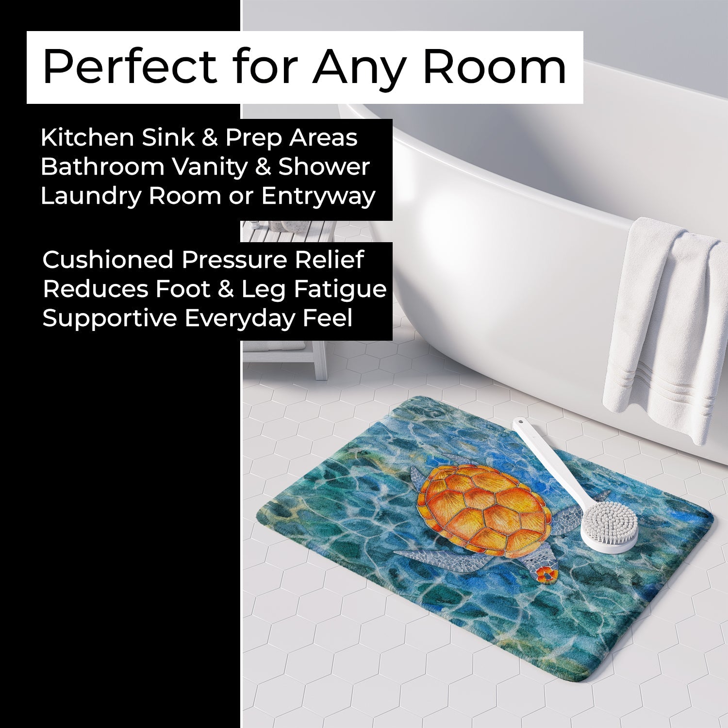 Sea Turtle Memory Foam Kitchen Mat Machine Washable Anti-Fatigue Cushion Comfort Bath or Kitchen Rug