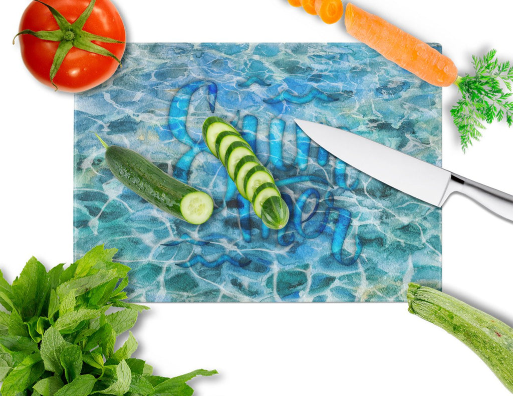Summer Under Water Cutting Board Tempered Glass Kitchen Cutting Surface, Heat Resistant Chopping, Non-Slip Feet, Food Prep & Serving