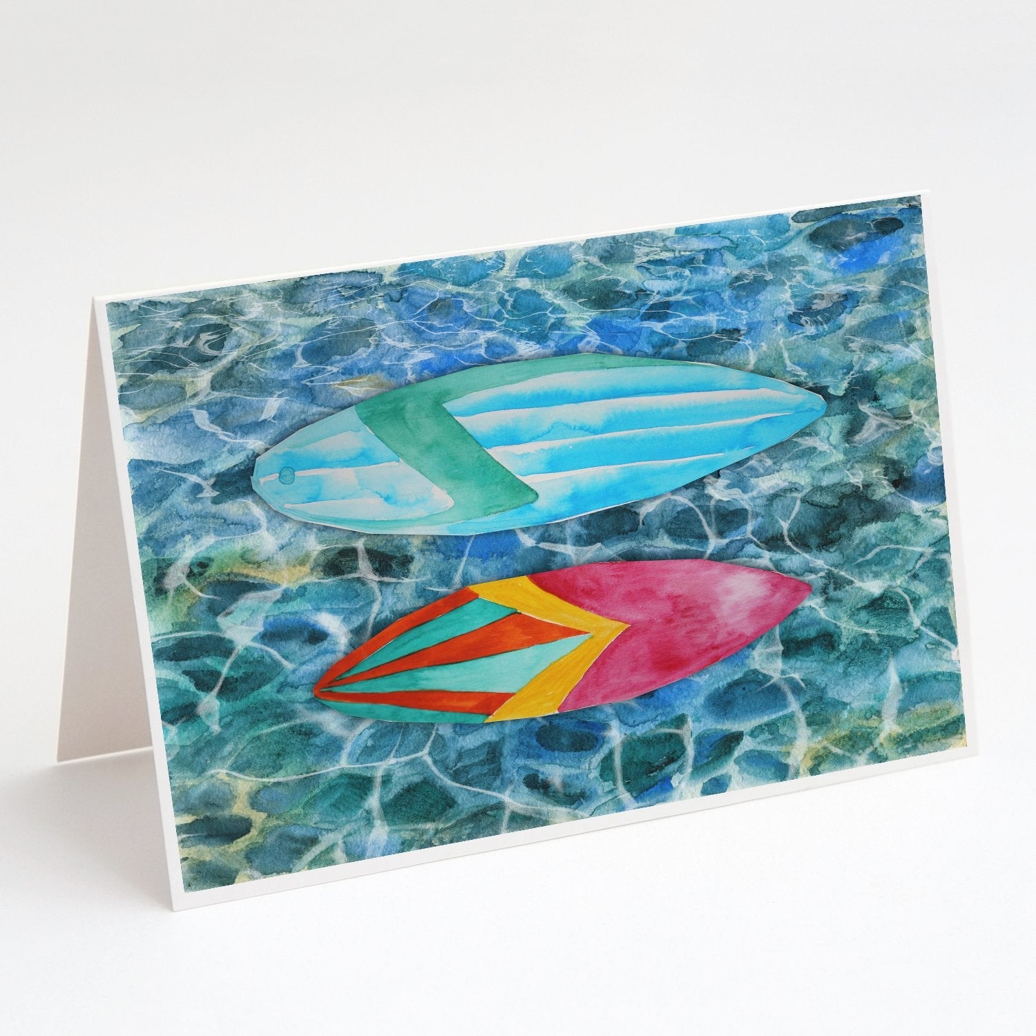 Surf Boards on the Water Greeting Cards Pack of 8 Blank Cards with Envelopes Whimsical A7 Size 5x7