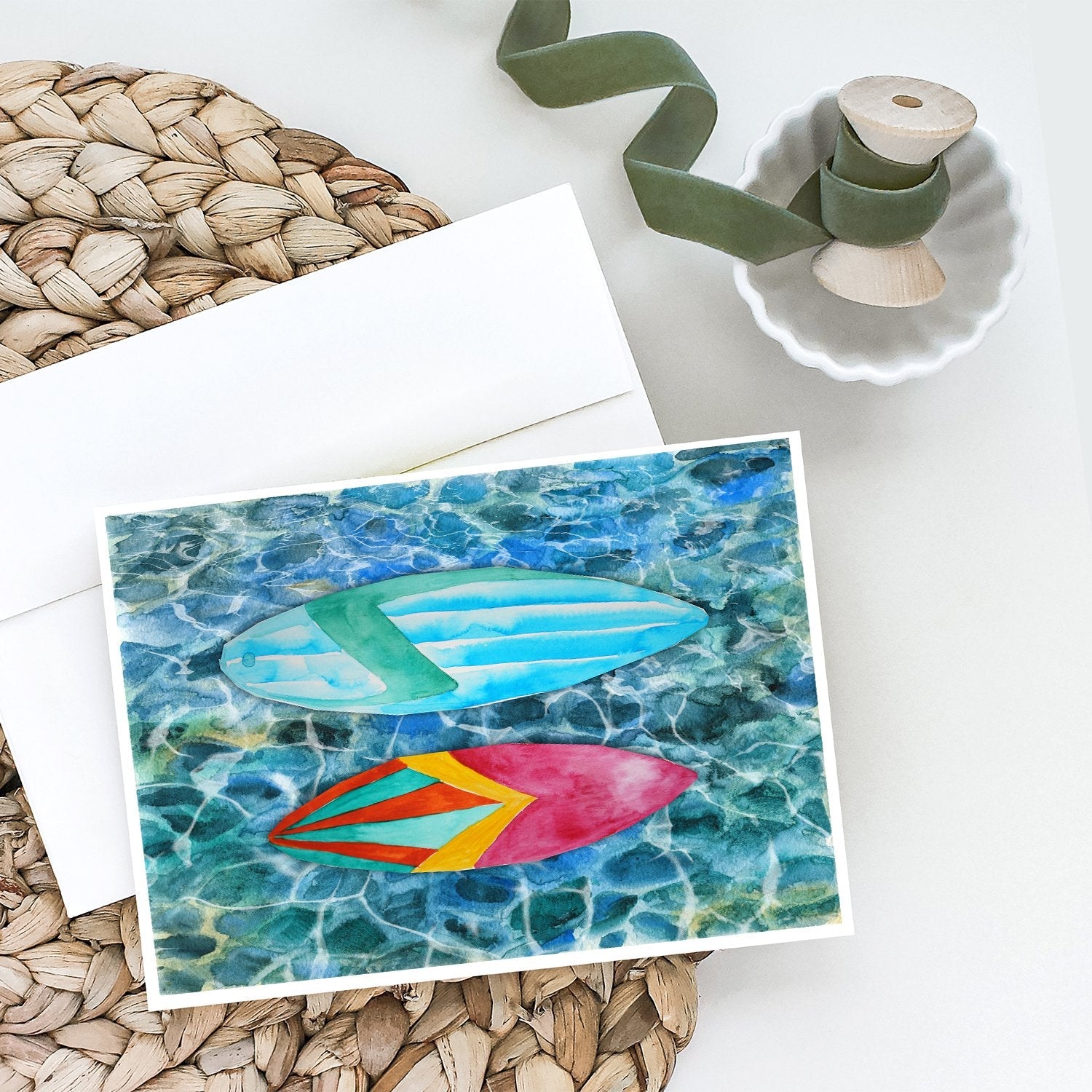 Surf Boards on the Water Greeting Cards Pack of 8 Blank Cards with Envelopes Whimsical A7 Size 5x7