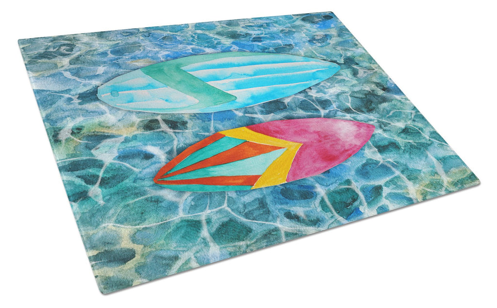 Surf Boards on the Water Cutting Board Tempered Glass Kitchen Cutting Surface, Heat Resistant Chopping, Non-Slip Feet, Food Prep & Serving