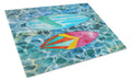 Surf Boards on the Water Cutting Board Tempered Glass Kitchen Cutting Surface, Heat Resistant Chopping, Non-Slip Feet, Food Prep & Serving