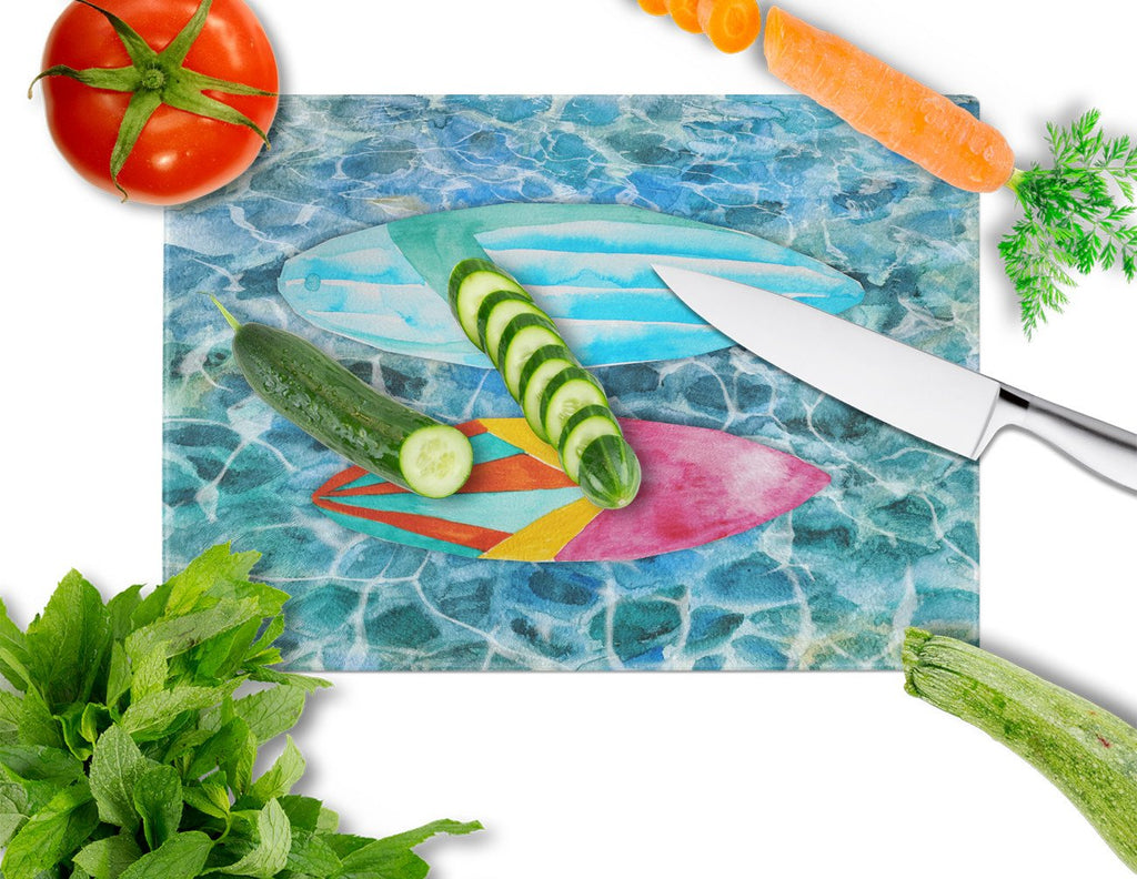 Surf Boards on the Water Cutting Board Tempered Glass Kitchen Cutting Surface, Heat Resistant Chopping, Non-Slip Feet, Food Prep & Serving