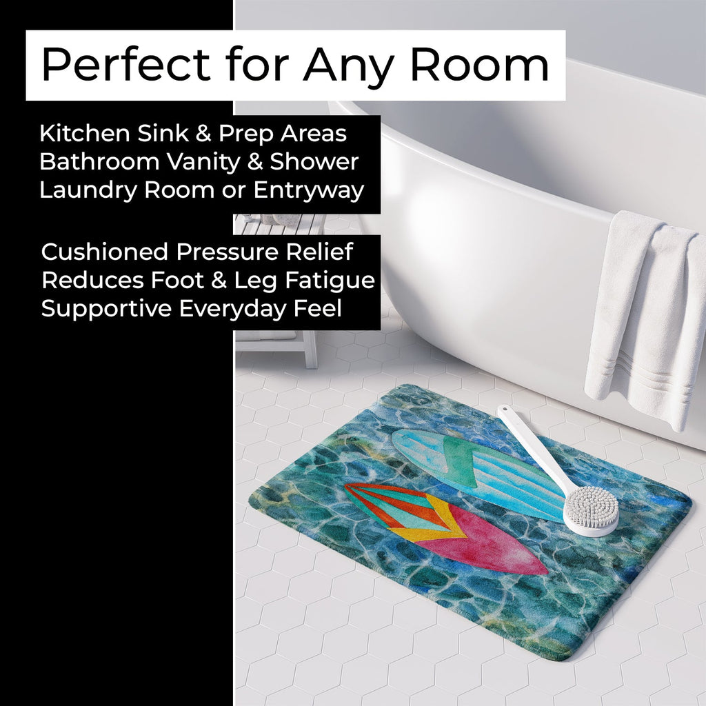 Surf Boards on the Water Memory Foam Kitchen Mat Machine Washable Anti-Fatigue Cushion Comfort Bath or Kitchen Rug