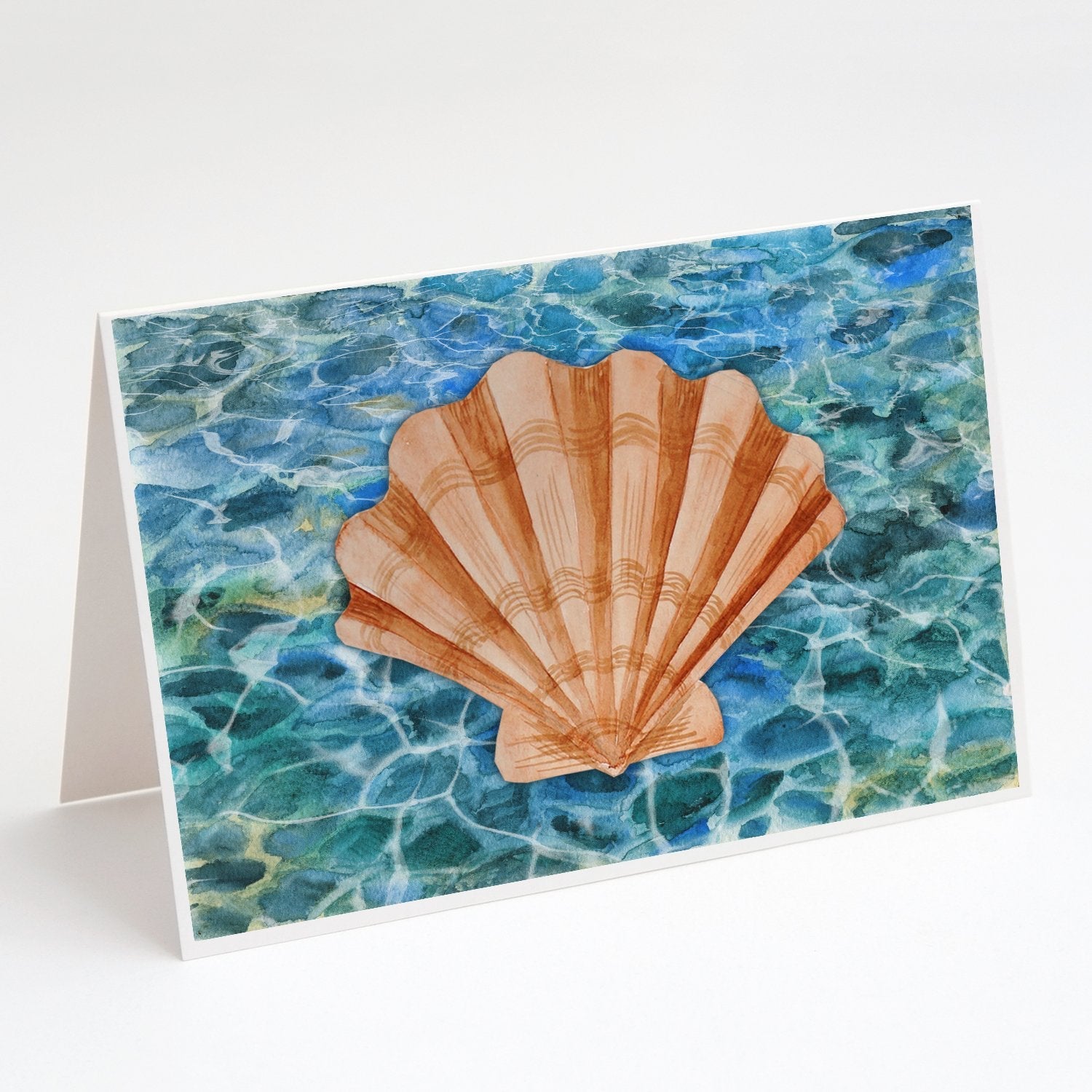 Scallop Shell and Water Greeting Cards Pack of 8 Blank Cards with Envelopes Whimsical A7 Size 5x7