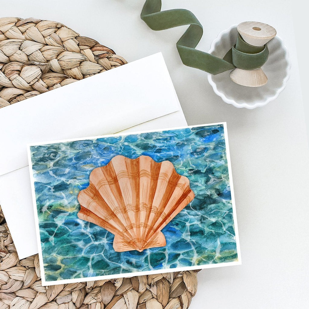 Scallop Shell and Water Greeting Cards Pack of 8 Blank Cards with Envelopes Whimsical A7 Size 5x7