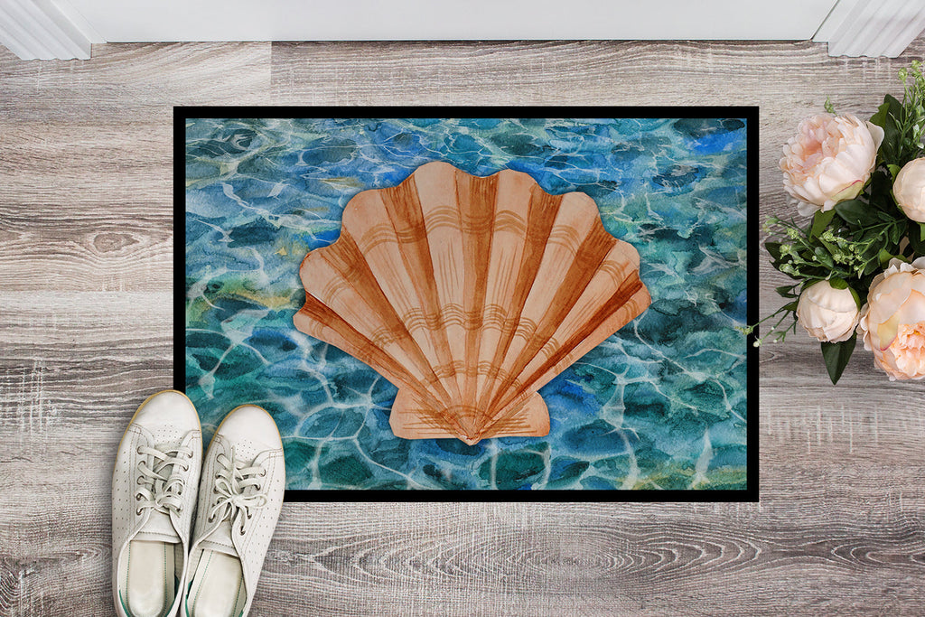 Scallop Shell and Water Doormat Indoor Outdoor 24H X 36W Front Door Mat Rugs for Entryway, Non Slip Washable Low Pile,