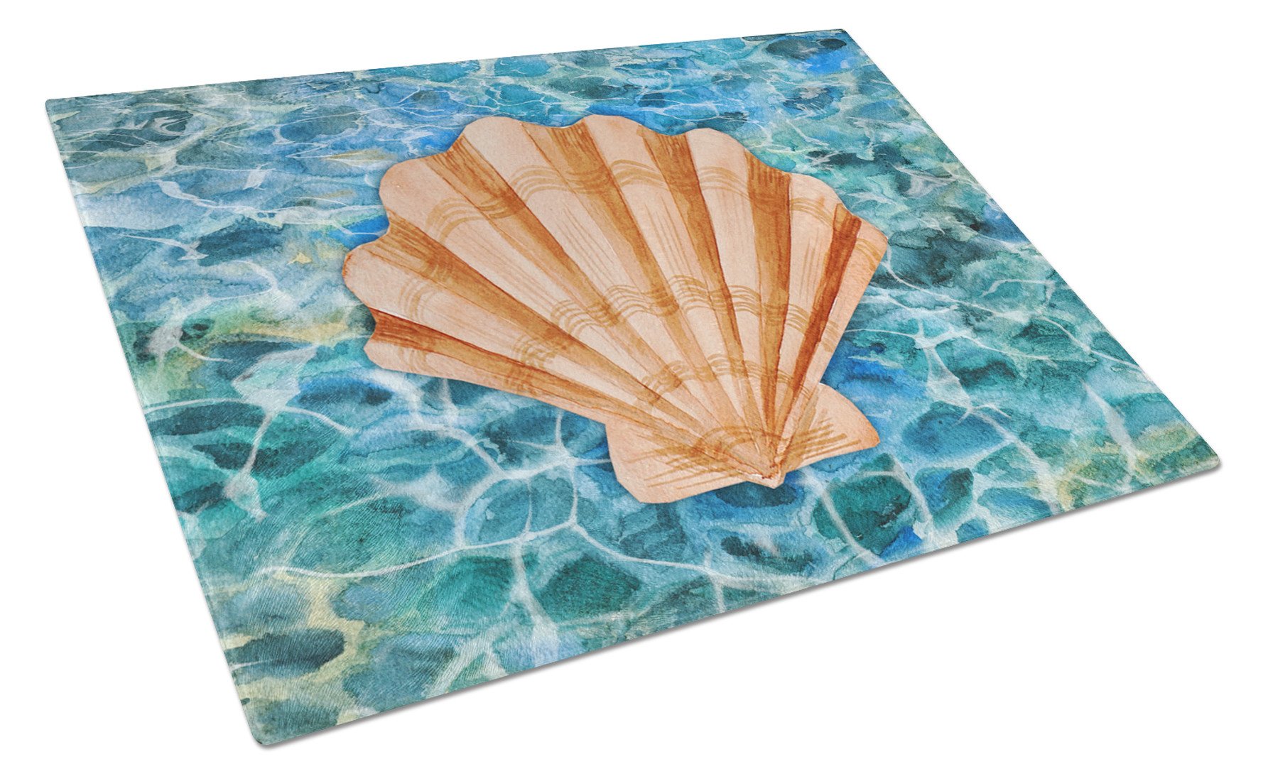 Scallop Shell and Water Cutting Board Tempered Glass Kitchen Cutting Surface, Heat Resistant Chopping, Non-Slip Feet, Food Prep & Serving