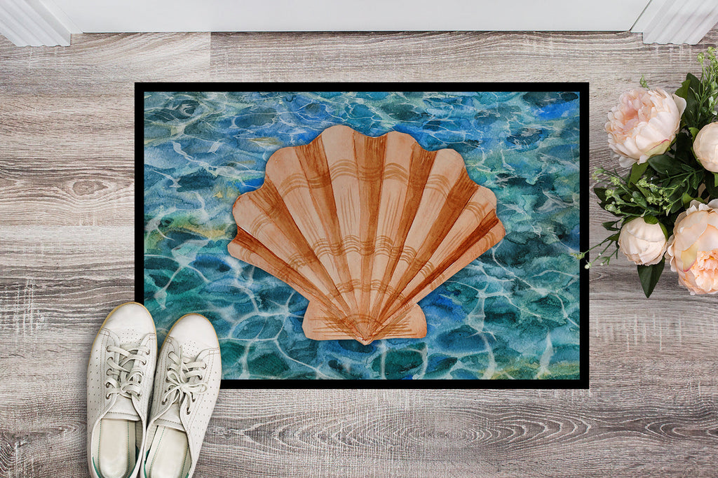 Scallop Shell and Water Doormat Indoor Outdoor 18H X 27W Front Door Mat Rugs for Entryway, Non Slip Washable