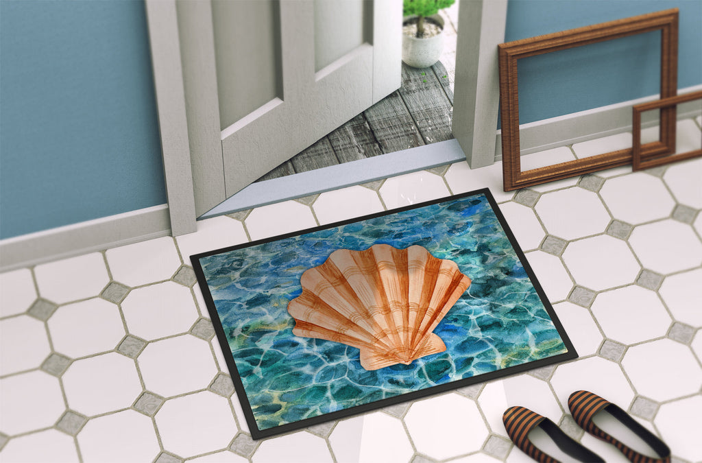 Scallop Shell and Water Doormat Indoor Outdoor 18H X 27W Front Door Mat Rugs for Entryway, Non Slip Washable