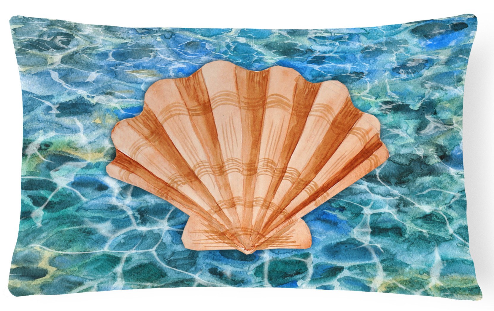Scallop Shell and Water Decorative Throw Pillow 12x16 Indoor Outdoor Accent Cushion, Fabric Cover with Insert for Sofa, Bed, Porch & Living Room