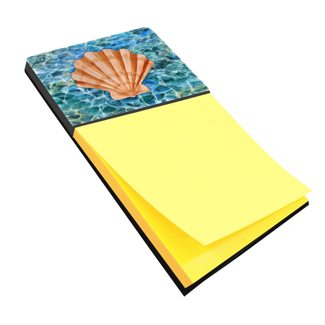 Scallop Shell and Water Watercolor Sticky Note Holder Refillable Dispenser Desk Accessory 3x3 Pad Gift