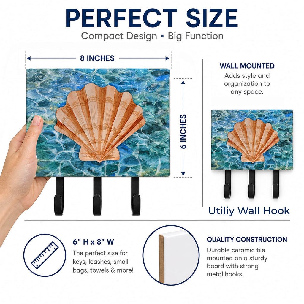Scallop Shell and Water Leash or Key Holder Wall Hooks, Coat Rack Wall Mount, for Hanging Keys, Towels, Aprons, Leashes