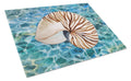 Sea Shell and Water Cutting Board Tempered Glass Kitchen Cutting Surface, Heat Resistant Chopping, Non-Slip Feet, Food Prep & Serving