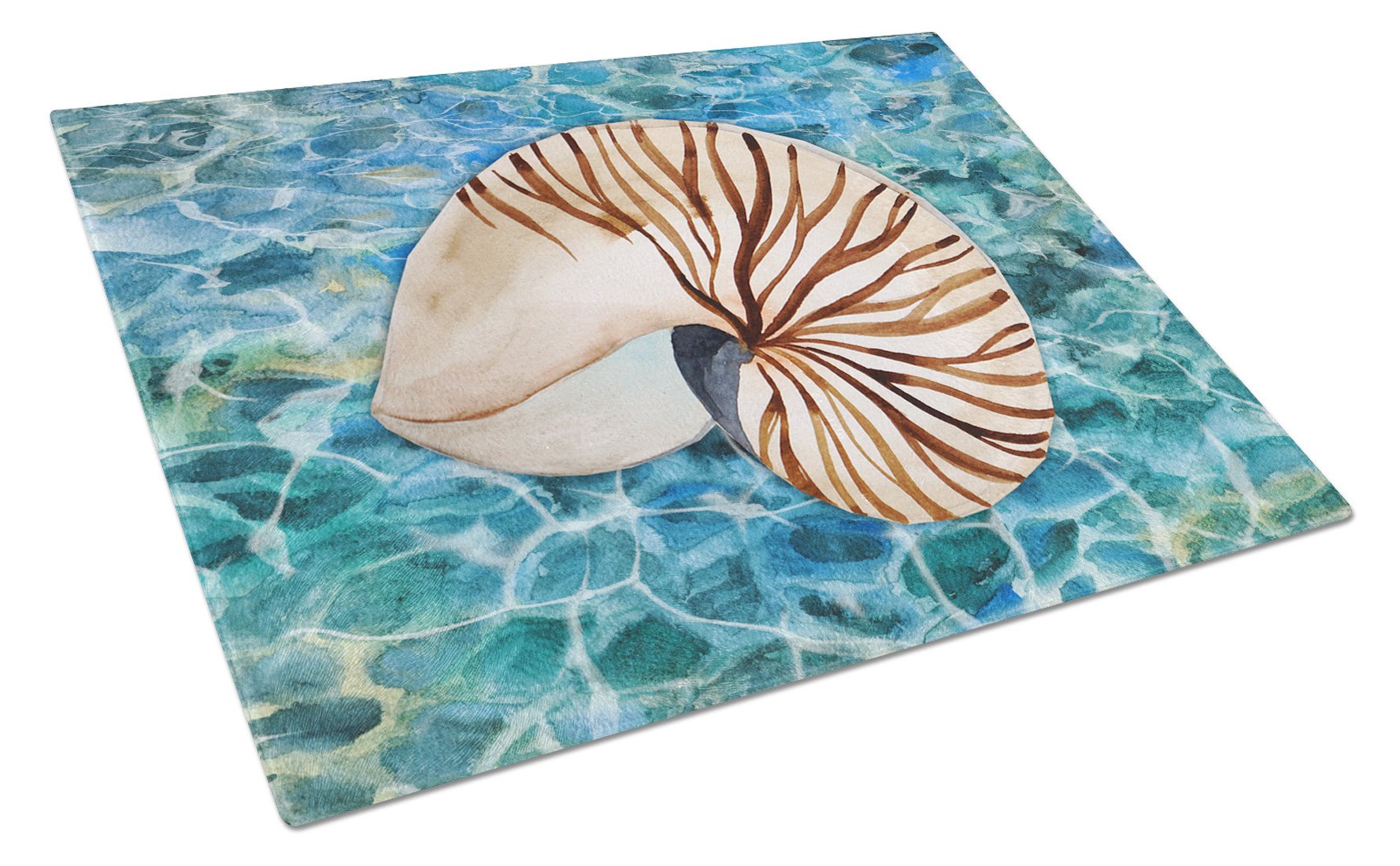 Sea Shell and Water Cutting Board Tempered Glass Kitchen Cutting Surface, Heat Resistant Chopping, Non-Slip Feet, Food Prep & Serving
