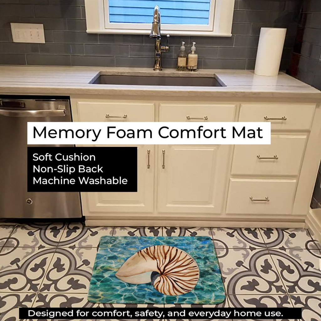 Sea Shell and Water Memory Foam Kitchen Mat Machine Washable Anti-Fatigue Cushion Comfort Bath or Kitchen Rug