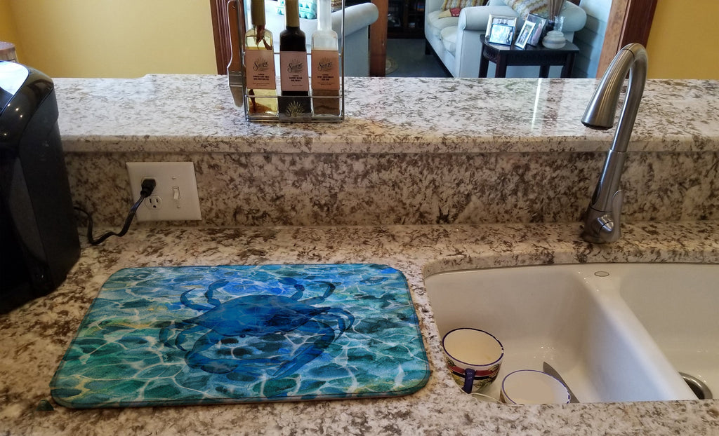 Blue Crab Under Water Dish Drying Mat Absorbent Dish Drying Mat Pad for Kitchen Counter Dish Drainer Mat for Countertop, 14 x 21", Multicolor