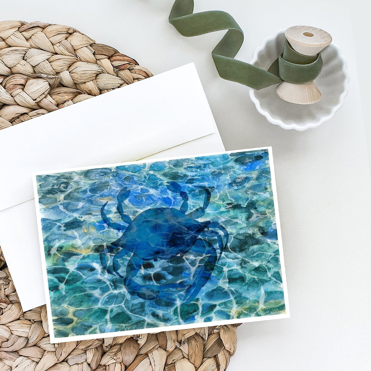 Blue Crab Under Water Greeting Cards Pack of 8 Blank Cards with Envelopes Whimsical A7 Size 5x7